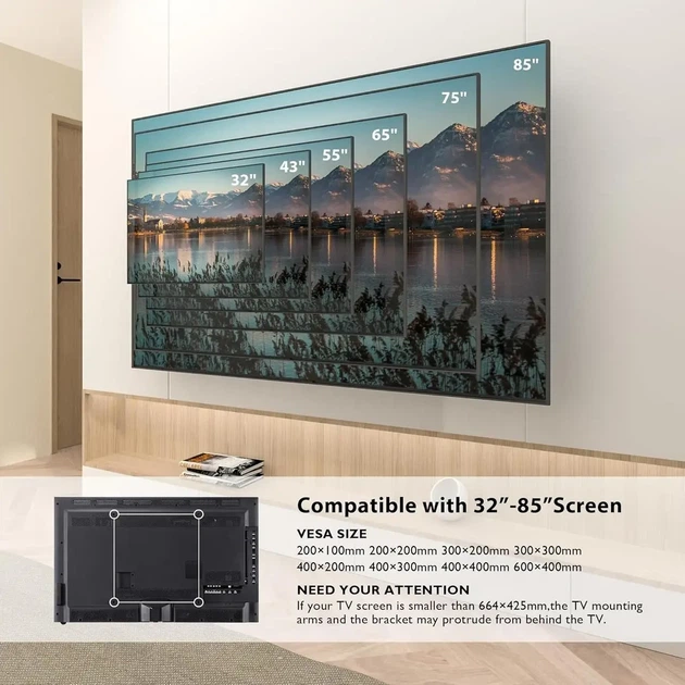 Кронштейн BONTEC CT-135B для телевизоров 32-85 дюймов (макс.VESA 600x400, до 60 кг) - Фото 6 Кронштейн BONTEC CT-135B для телевизоров 32-85 дюймов (макс.VESA 600x400, до 60 кг) - изображение 6