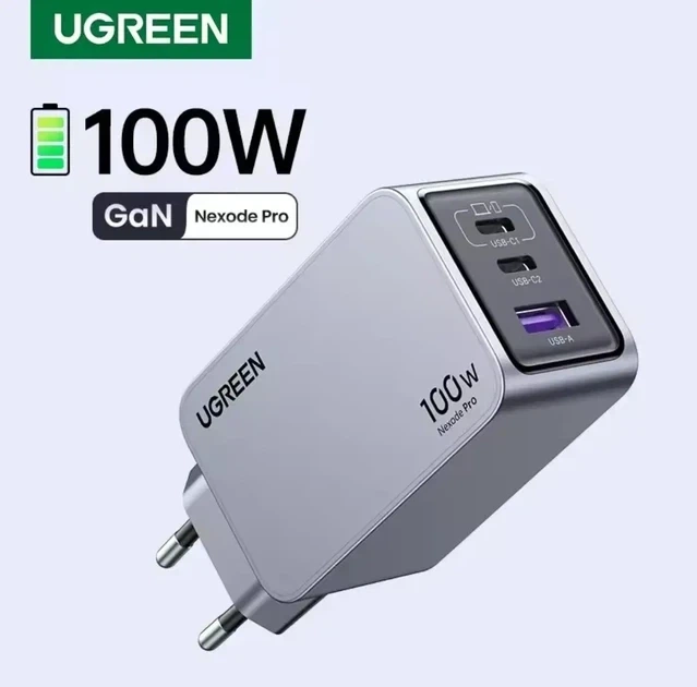 Зарядное устройство UGREEN Nexode Pro 100W, x757, GaN, 3 Port USB 2C1A, PD3.0, QC4.0, сетевое, быстрая зарядка PD/PPS - изображение 3