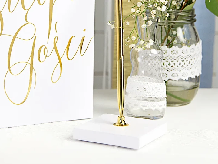 Długopis ze stojakiem PartyDeco 8 x 8 x 16,5 cm Złoty (SD10-019) (5902230721647) - obraz 2