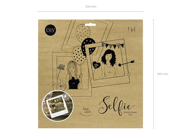 Zestaw z ramką do selfie PartyDeco Best Wedding 12 szt Biało-złoty (PBF2) (5900779104044) - obraz 3