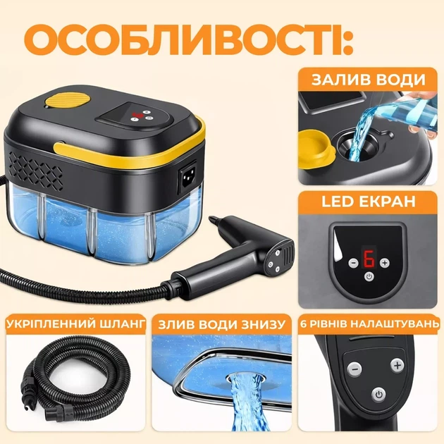 Потужний пароочисник 1500W, 1700 мл, 3.5 бар з цифровим дисплеєм та подвійним контролем температури - Фото 7 Потужний пароочисник 1500W, 1700 мл, 3.5 бар з цифровим дисплеєм та подвійним контролем температури - зображення 7