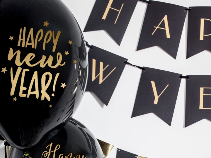 Balony PartyDeco Pastel Happy New Year 30 cm Czarne 50 szt (5902230762633) - obraz 2