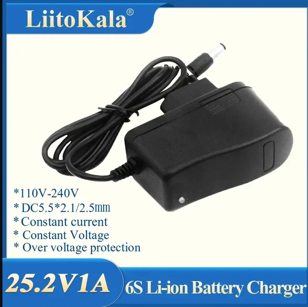 Блок живлення, Зарядне LiitoKala EU-25.2V1A Li-Ion 6s 25,2V 1A, 100-240 VAC, Роз'єм: 5,5x2,1 - Фото 2 Блок живлення, Зарядне LiitoKala EU-25.2V1A Li-Ion 6s 25,2V 1A, 100-240 VAC, Роз'єм: 5,5x2,1 - зображення 2
