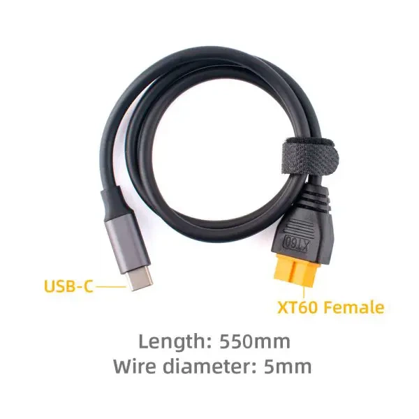 Кабель перехідник ToolkitRC SC100 Type-С to XT60, PD3.0/QC3.0/FCP/AFC, 5A PD100W, 0.5м, TK41700 - изображение 3