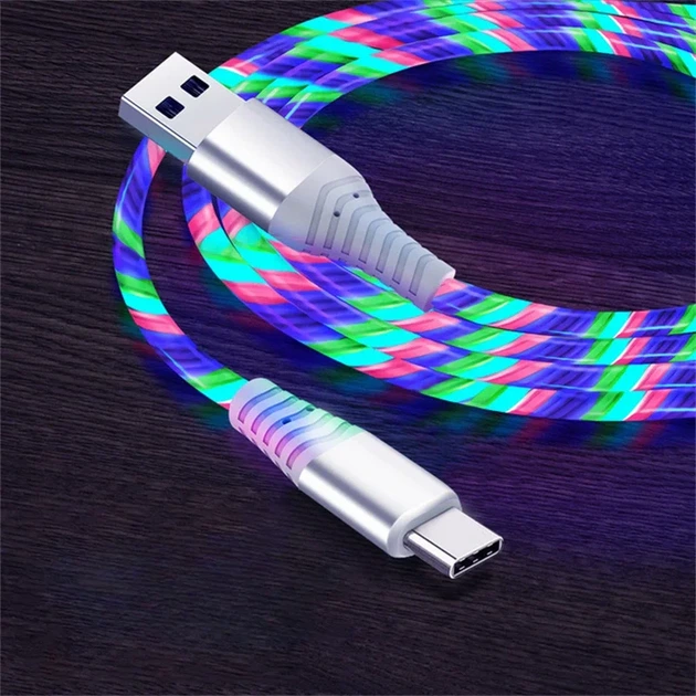 Світлодіодний кабель USB–Type-C з підсвіткою RGB | Швидка зарядка та передача даних | LED кабель для смартфона - изображение 5