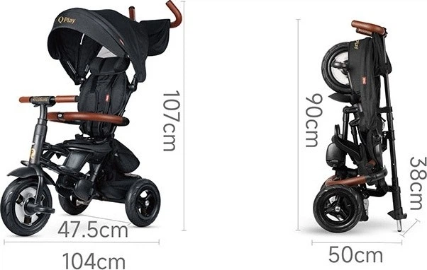 Rower dziecięcy Qplay Rito Deluxe Składany Trójkołowy Brązowy (5061047481646) - obraz 3