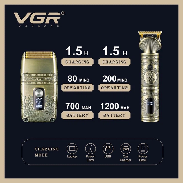 Набор машинка для стрижки волос и шейвер аккумуляторный VGR V-649 - Фото 4 Набор машинка для стрижки волос и шейвер аккумуляторный VGR V-649 - изображение 4
