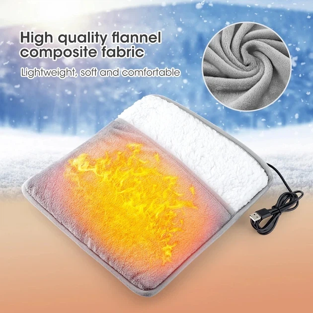 Портативная фланелевая коврик-грелка для ног Foot warmer с USB подогревом 30×30×2,5 см Серый - изображение 5