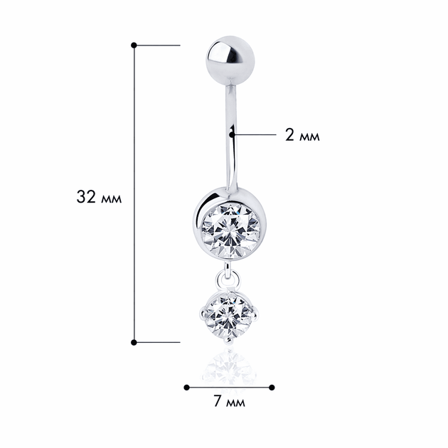 Серебряный пирсинг в пупок Crystal Duo (6038) - изображение 2