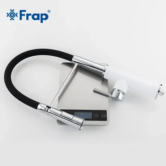 Смеситель для кухни Frap F4452-7 с гибким изливом, черный/белый - изображение 12