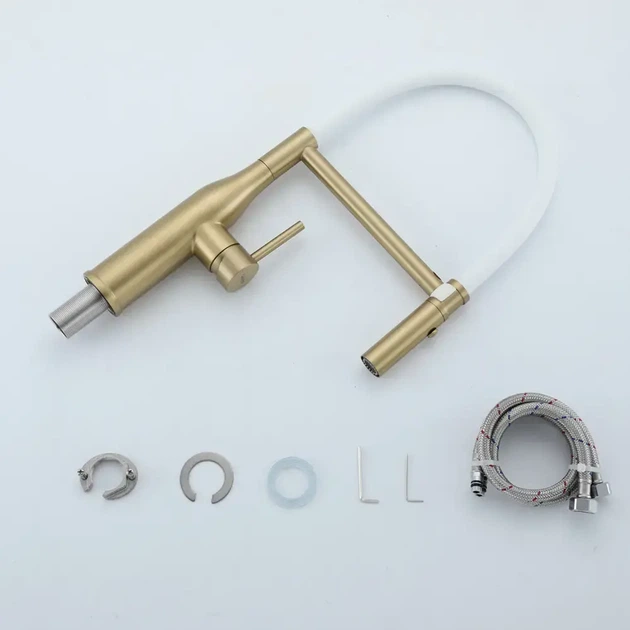 Змішувач для кухні Gappo G4098-23 з гнучким виливом, золото/білий - Фото 12 Змішувач для кухні Gappo G4098-23 з гнучким виливом, золото/білий - зображення 12