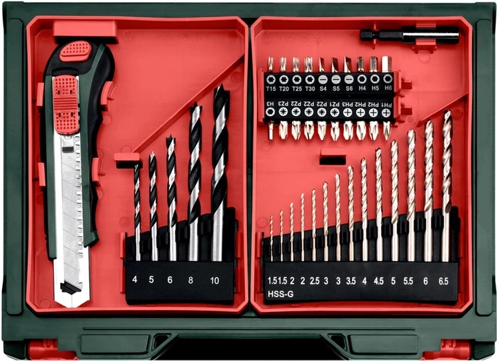 Акумуляторний дриль-шуруповерт Metabo PowerMaxx BS Basic Set 12V 2x2Ah Li-Power, Зарядний пристрій LC 40, Пластиковий кофр, з пересувною майстернею із 41 компонентом (600080710) - Фото 2 Акумуляторний дриль-шуруповерт Metabo PowerMaxx BS Basic Set 12V 2x2Ah Li-Power, Зарядний пристрій LC 40, Пластиковий кофр, з пересувною майстернею із 41 компонентом (600080710) - зображення 2