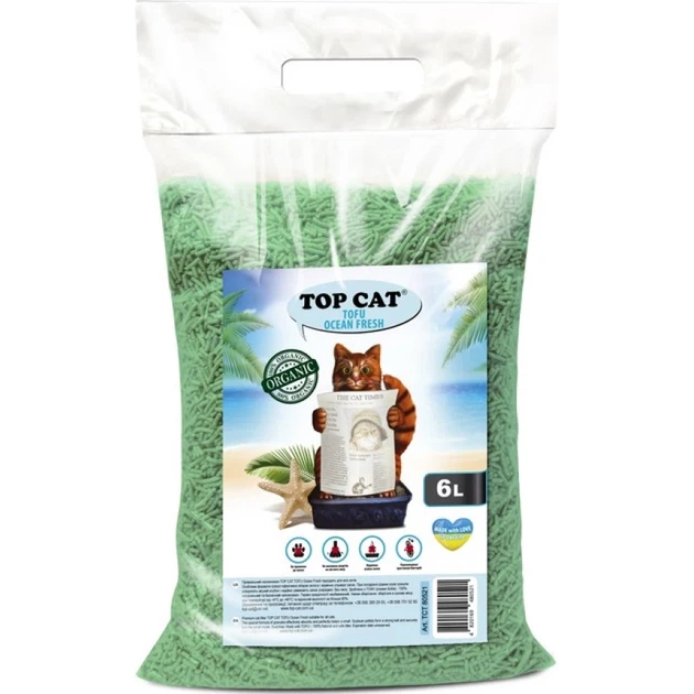 Top Cat Tofu Морська свіжість - соєвий наповнювач для туалету 6л - Фото 1 Top Cat Tofu Морська свіжість - соєвий наповнювач для туалету 6л - зображення 1