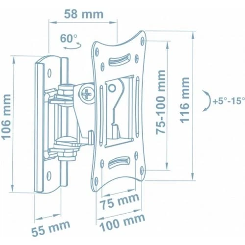 Настінне кріплення LCD/Plasma TV 15"-28" Walfix R-243B чорний, VESA:100x100 мм, до 25 кг - зображення 2