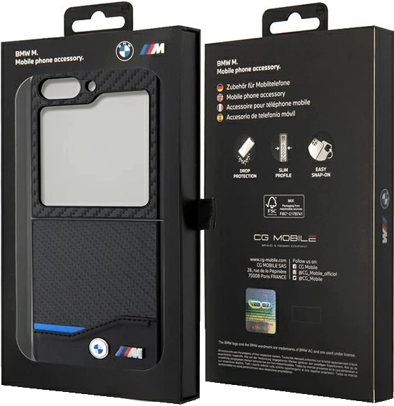 Etui BMW Leather Carbon BMHCZF522NBCK do Samsung Z Flip5 F731 Czarne (3666339174071) - obraz 4