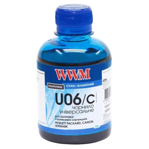 Чернила универсальные WWM Canon / HP / Lexmark, Cyan, 200 мл, водорастворимые (U06/C) - Фото 1 Чернила универсальные WWM Canon / HP / Lexmark, Cyan, 200 мл, водорастворимые (U06/C) - изображение 1