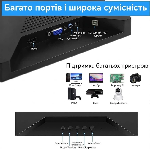 Монітор портативний сенсорний 13.3" Kenowa HD-133 Full HD IPS 60 Гц - Уцінка - зображення 3