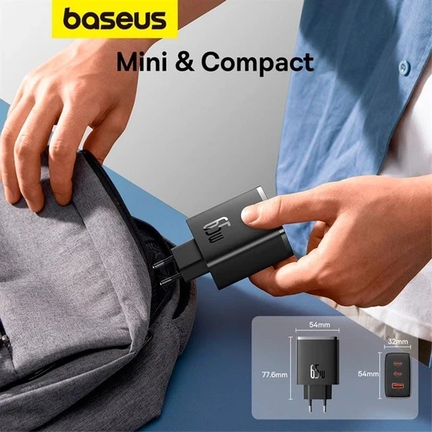 Сетевое зарядное устройство Baseus Cube Pro Fast Charger 2Type-C+USB 65W P10152301113-00 Black - изображение 7