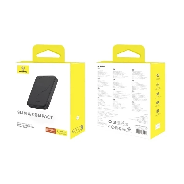Портативна батарея PowerBank Baseus Magnetic Mini Air Wireless 20W 6000mAh P10059002113-00 Black - Фото 9 Портативна батарея PowerBank Baseus Magnetic Mini Air Wireless 20W 6000mAh P10059002113-00 Black - зображення 9