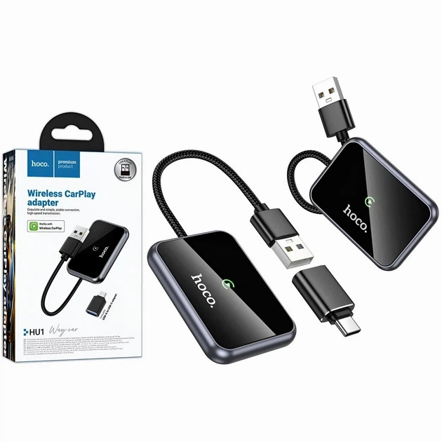 Беспроводной адаптер-переходник для авто CarPlay Hoco HU1 Way car USB / Type-C Черный - Фото 5 Беспроводной адаптер-переходник для авто CarPlay Hoco HU1 Way car USB / Type-C Черный - изображение 5