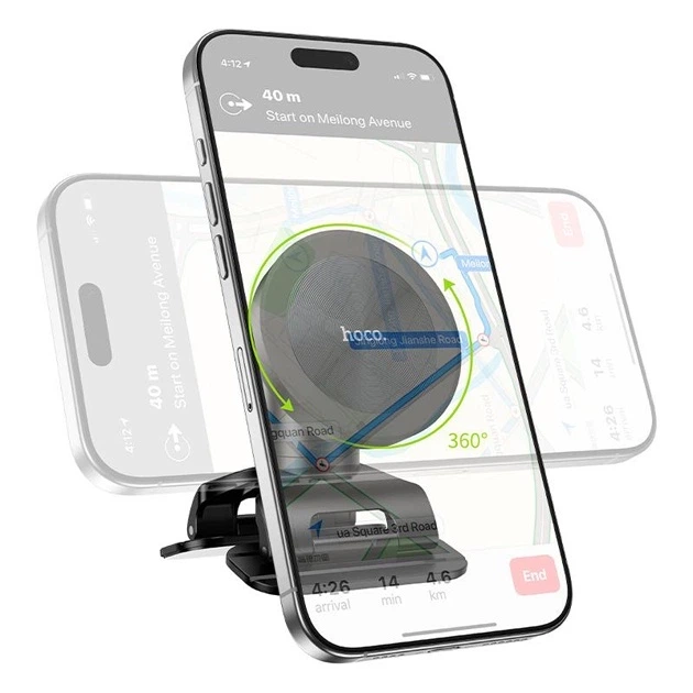 Магнитный автодержатель для телефона Hoco H97 Eminent Ring Magnetic Car Holder на изогнутую панель и торпедо Черный - изображение 6