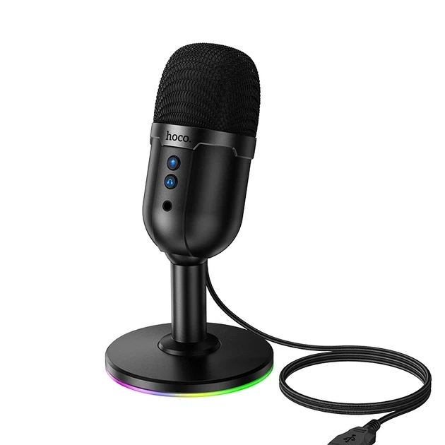 Настольный конденсаторный микрофон Hoco L25 Bright USB с RGB подсветкой Черный - Фото 1 Настольный конденсаторный микрофон Hoco L25 Bright USB с RGB подсветкой Черный - изображение 1