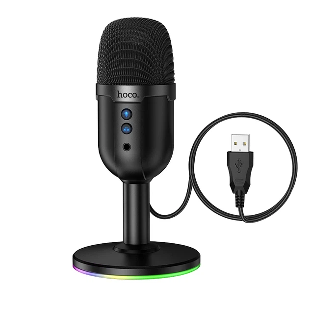 Настольный конденсаторный микрофон Hoco L25 Bright USB с RGB подсветкой Черный - Фото 2 Настольный конденсаторный микрофон Hoco L25 Bright USB с RGB подсветкой Черный - изображение 2