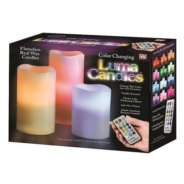 Світлодіодний Нічник Набір свічок LED світильник 3 свічки 12 кольорів Luma Candles Color Changing з пультом - зображення 6