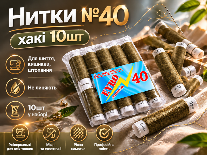 Нитки FROM FACTORY JNQ №40 хакі 10шт - зображення 4