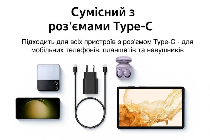 Швидка зарядка 25W для Samsung Galaxy Super Fast Charging PD type-C Power Adapter, зарядний пристрій black - зображення 3