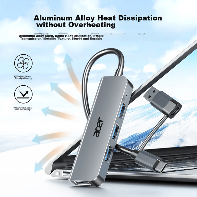 Acer Type-C/USB 3.0 концентратор, высокоскоростная док-станция расширения с четырьмя портами, удлинитель для телефона на ноутбуке и настольном компьютере, адаптер-конвертер из алюминиевого сплава - Фото 7 Acer Type-C/USB 3.0 концентратор, высокоскоростная док-станция расширения с четырьмя портами, удлинитель для телефона на ноутбуке и настольном компьютере, адаптер-конвертер из алюминиевого сплава - изображение 7