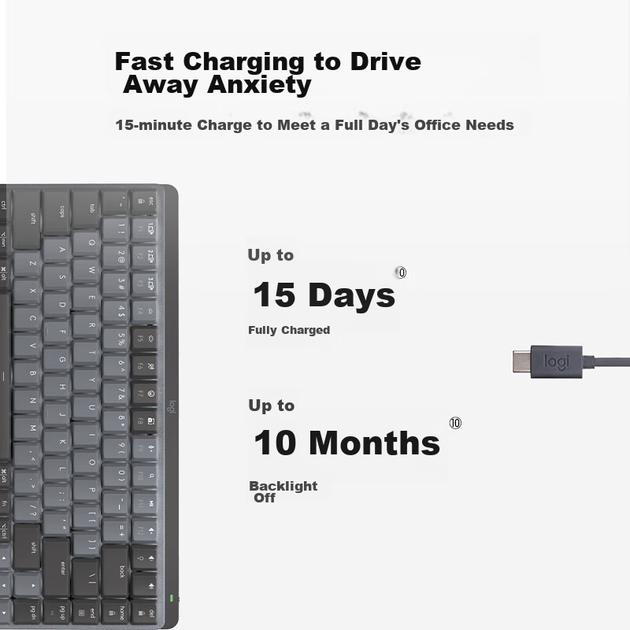 Logitech MX MECHANICAL Високопродуктивна бездротова механічна клавіатура з двома режимами роботи, низьким рівнем шуму, розумна клавіатура, 84 клавіші з синіми перемикачами - зображення 7