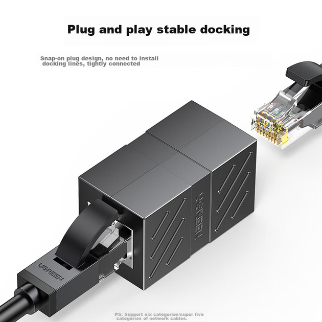 Соединитель витой пари Ugreen RJ-45 STP Cat 6 5 шт. Черный - изображение 6
