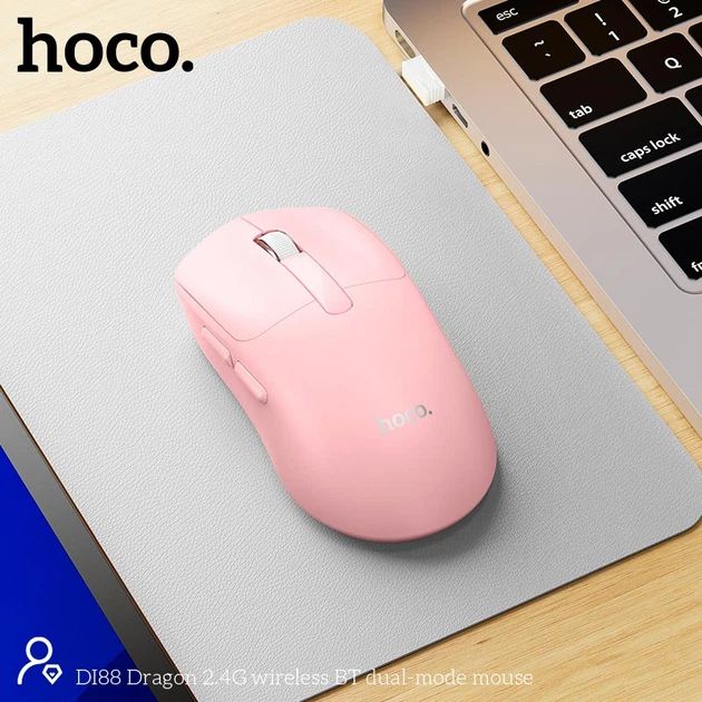 Миша HOCO Dragon wireless BT dual-mode mouse DI88 |2.4G, BT3.0+5.2| Pink - Фото 5 Миша HOCO Dragon wireless BT dual-mode mouse DI88 |2.4G, BT3.0+5.2| Pink - зображення 5