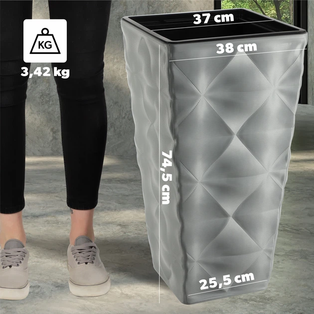 Donica wysoka ogrodowa na kwiaty Kadax Bando 40 x 75 cm Platynowa (K4180) (5903699432167) - obraz 4