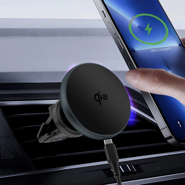 Uchwyt samochodowy na telefon 4smarts Qi2 Charging Puck Grey (4252011911561) - obraz 3