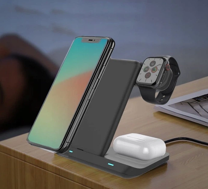 Ładowarka bezprzewodowa Zenwire Foldable X12 3w1 USB-C Qi for Phone, Smartphone, Watch, Headphones TWS Airpods Buds Black (5904507529734) - obraz 3