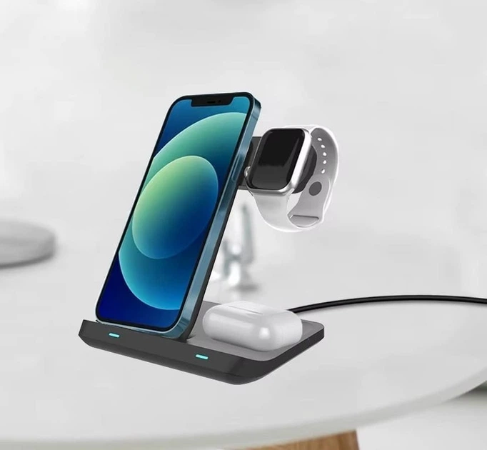 Ładowarka bezprzewodowa Zenwire Foldable X12 3w1 USB-C Qi for Phone, Smartphone, Watch, Headphones TWS Airpods Buds Black (5904507529734) - obraz 5
