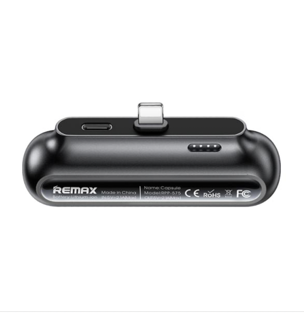 Повербанк Remax RPP-576 Capsule Series 2500 mAh, Black — швидка підзарядка для iPhone - Фото 1 Повербанк Remax RPP-576 Capsule Series 2500 mAh, Black — швидка підзарядка для iPhone - зображення 1