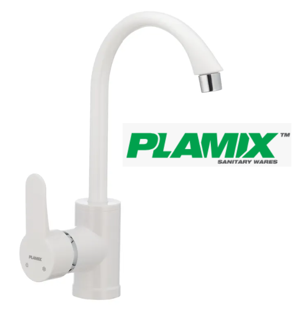 Пластиковый смеситель Plamix для кухни белый однорычажный белого цвета пластмассовый кран для мойки (0009) - изображение 2