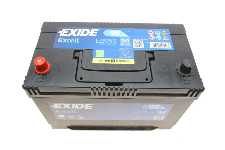 Акумулятор EXIDE EB955 Chery Tiggo; Toyota Land Cruiser; SsangYong Kyron, Rexton, Actyon, Korando; Lexus GS; Cadillac Fleetwood; Hyundai H-1, H100, Galloper; Mitsubishi Lancer, Pajero; Ford Ranger; Mazda 626 01579A110K, 87398SYNG51101, E3710100C0 - изображение 3