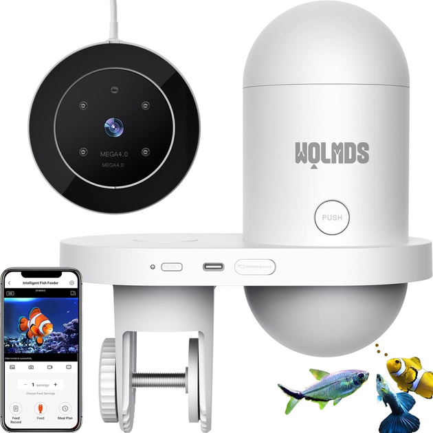 Умная автоматическая кормушка для рыб Wolmds с 2.5K HD камерой и Wi-Fi: Визуальный контроль и кормление через приложение, 230 мл - изображение 2