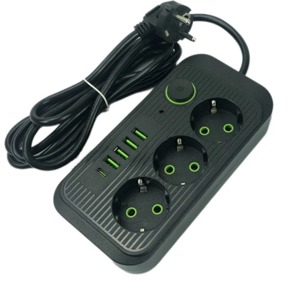 Мережевий фільтр (подовжувач) Power - Socket F09U 3 розетки 4 USB, Type-C 2 дюйми, чорний (3065) - Фото 3 Мережевий фільтр (подовжувач) Power - Socket F09U 3 розетки 4 USB, Type-C 2 дюйми, чорний (3065) - зображення 3