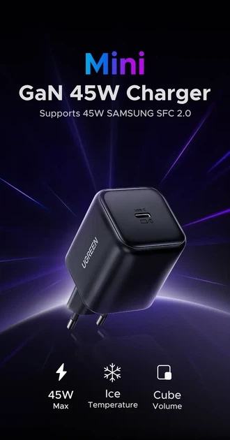 Зарядное устройство UGREEN 45W GaN, USB Type-C (PD 3.0 / PPS / QC 3.0) зарядка - Фото 7 Зарядное устройство UGREEN 45W GaN, USB Type-C (PD 3.0 / PPS / QC 3.0) зарядка - изображение 7