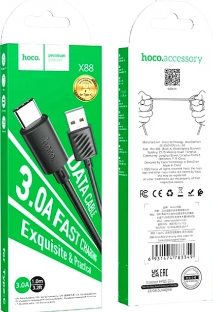 Кабель Hoco X88 Gratified Type-C 1 м 3 А черный для зарядки и передачи данных - изображение 8