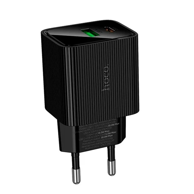 Зарядний пристрій Hoco CS84A 30Вт USB-C USB-A чорний з цифровим дисплеєм для смартфонів і планшетів - Фото 7 Зарядний пристрій Hoco CS84A 30Вт USB-C USB-A чорний з цифровим дисплеєм для смартфонів і планшетів - зображення 7