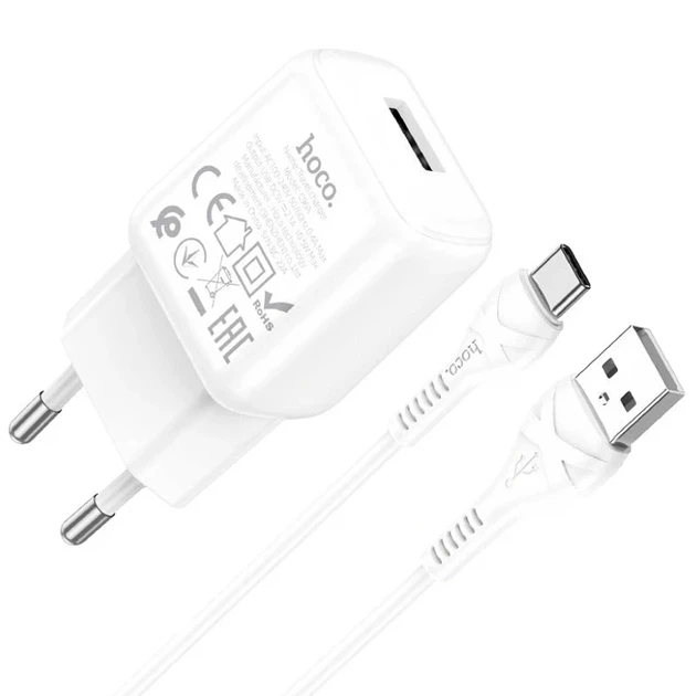 Мережевий зарядний пристрій Hoco C96A 5V 2.1A Micro USB 1 порт білий вогнетривкий PC ABS - зображення 4