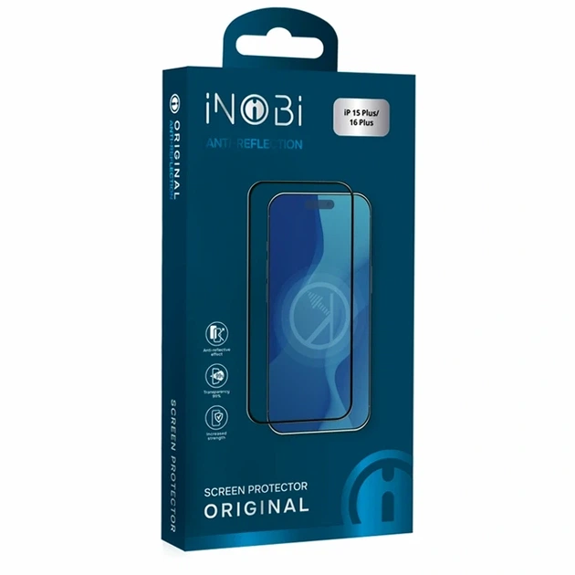 Защитное стекло iNOBI Original AR 9H антибликовое для iPhone 15 Plus 16 Plus черное - изображение 2