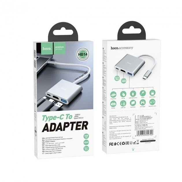 Переходник Hoco HB14 Type-C USB3.0 HDMI PD 67Вт 4К 30Гц алюминий черный - Фото 8 Переходник Hoco HB14 Type-C USB3.0 HDMI PD 67Вт 4К 30Гц алюминий черный - изображение 8