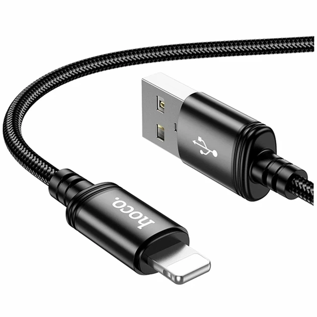 Кабель USB Lightning 2.4A 2м чорний алюмінієвий для заряджання та передачі даних Hoco X89 - Фото 1 Кабель USB Lightning 2.4A 2м чорний алюмінієвий для заряджання та передачі даних Hoco X89 - зображення 1